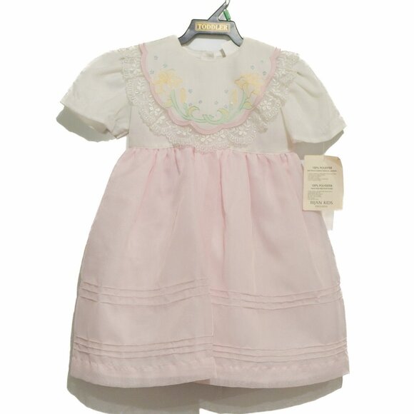 Bijan Kids Girls White Pink Dress Polyester Short Sleeve Collared Button Size 3T - Picture 2 of 5